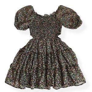 NEW Art Class Girls Black Floral Smocked Cut-Out Chiffon Dress